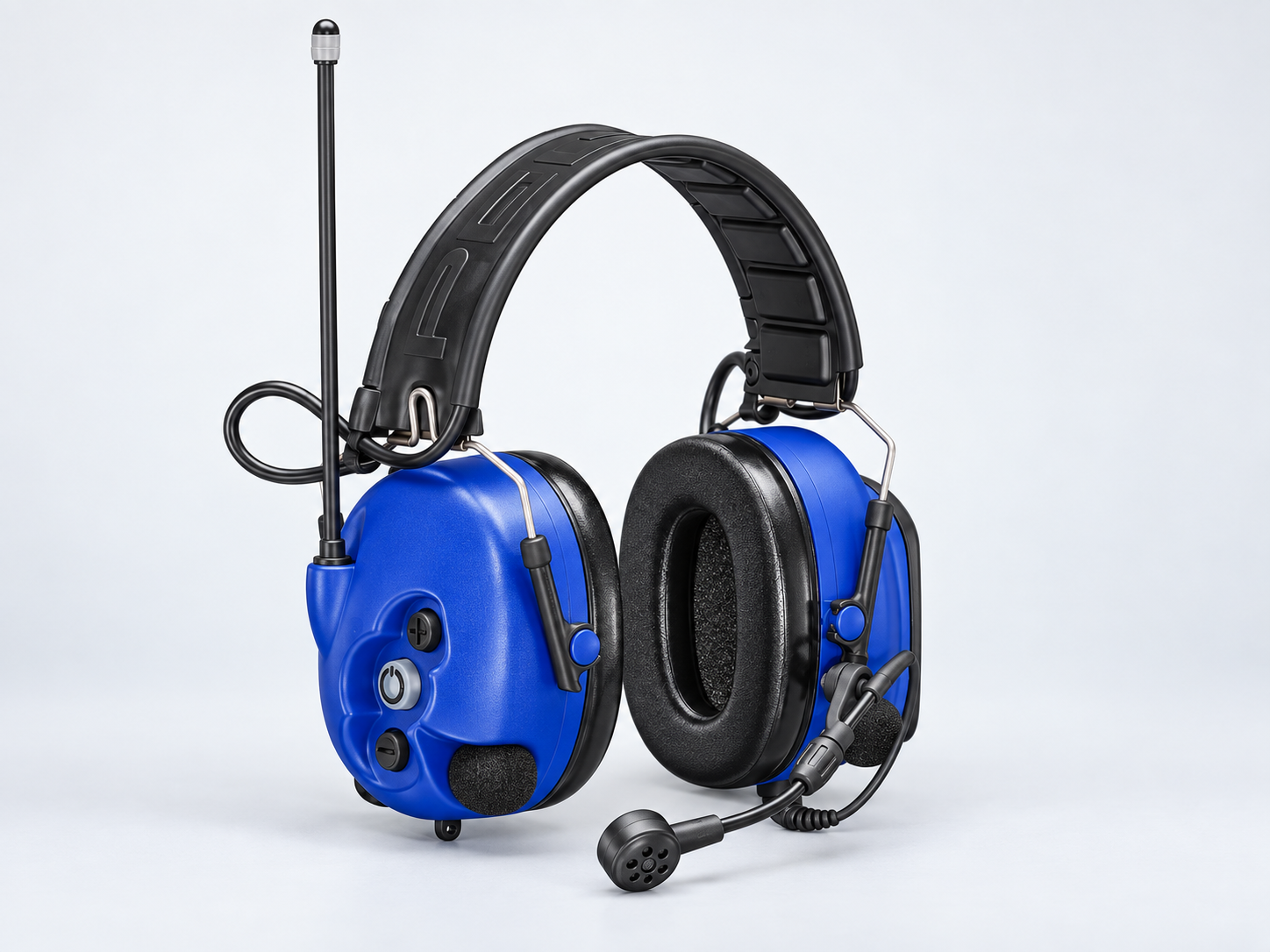 Unbranded blue two-way communication headset with microphone