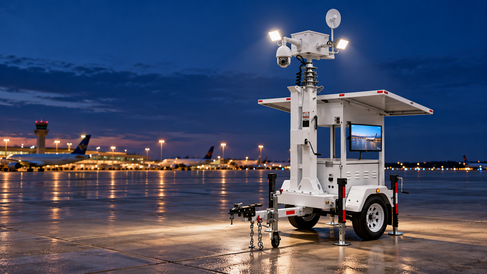 Concept visualization based on a compact trailer reference, with lighting, camera, wireless access point, and LED display